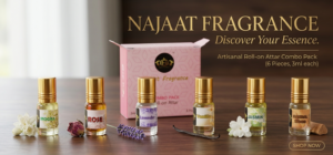 Attar Gift Set, 6 Fragrances -Rose, Sandalwood, Vanilla, Jasmine, Mogra, Lavender